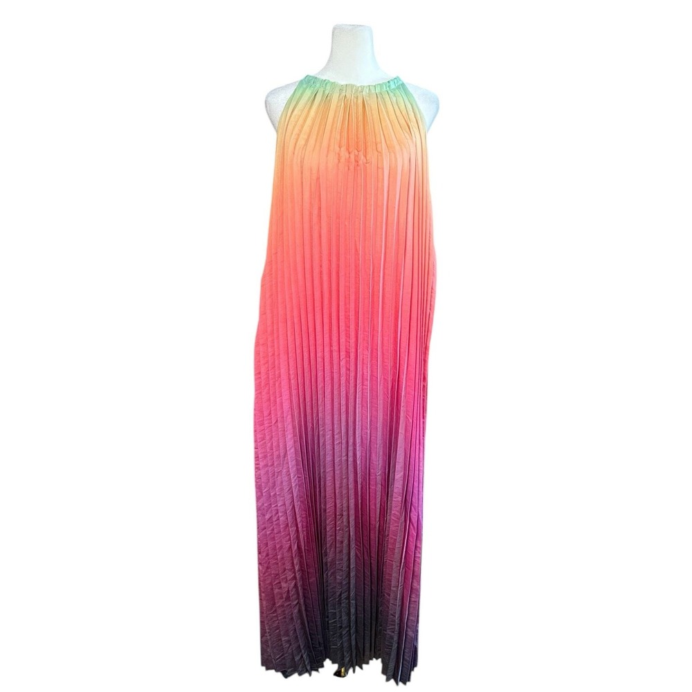 Wedding Guest Dress Women S Pleated Maxi Colorful Maximalist Resort Vacation - Picture 2 of 10